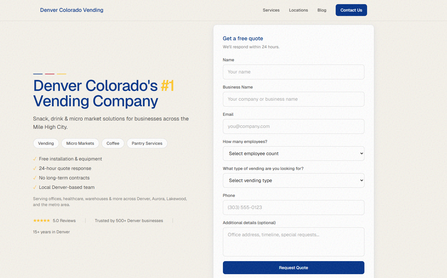 Denver Colorado Vending Machines Website